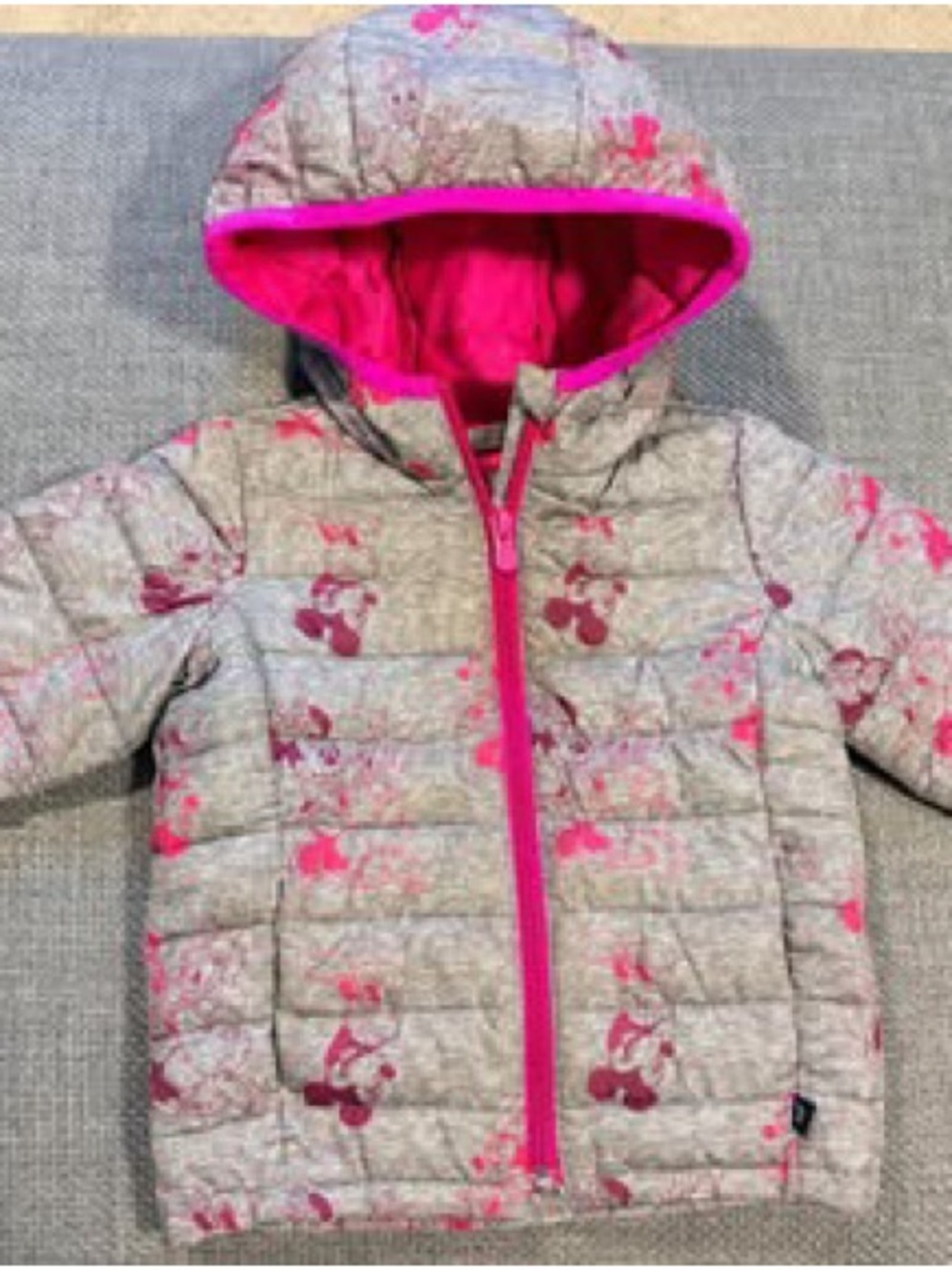 GAP Gray Quilted Puffer Jacket with Pink Trim